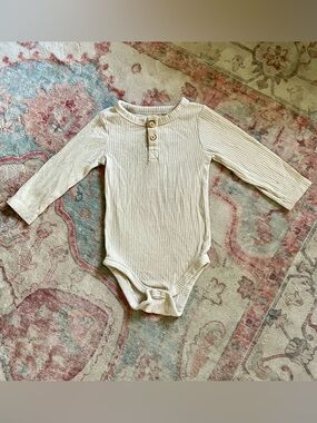 Cat & Jack Cream Ribbed Long-Sleeve Henley One-Piece